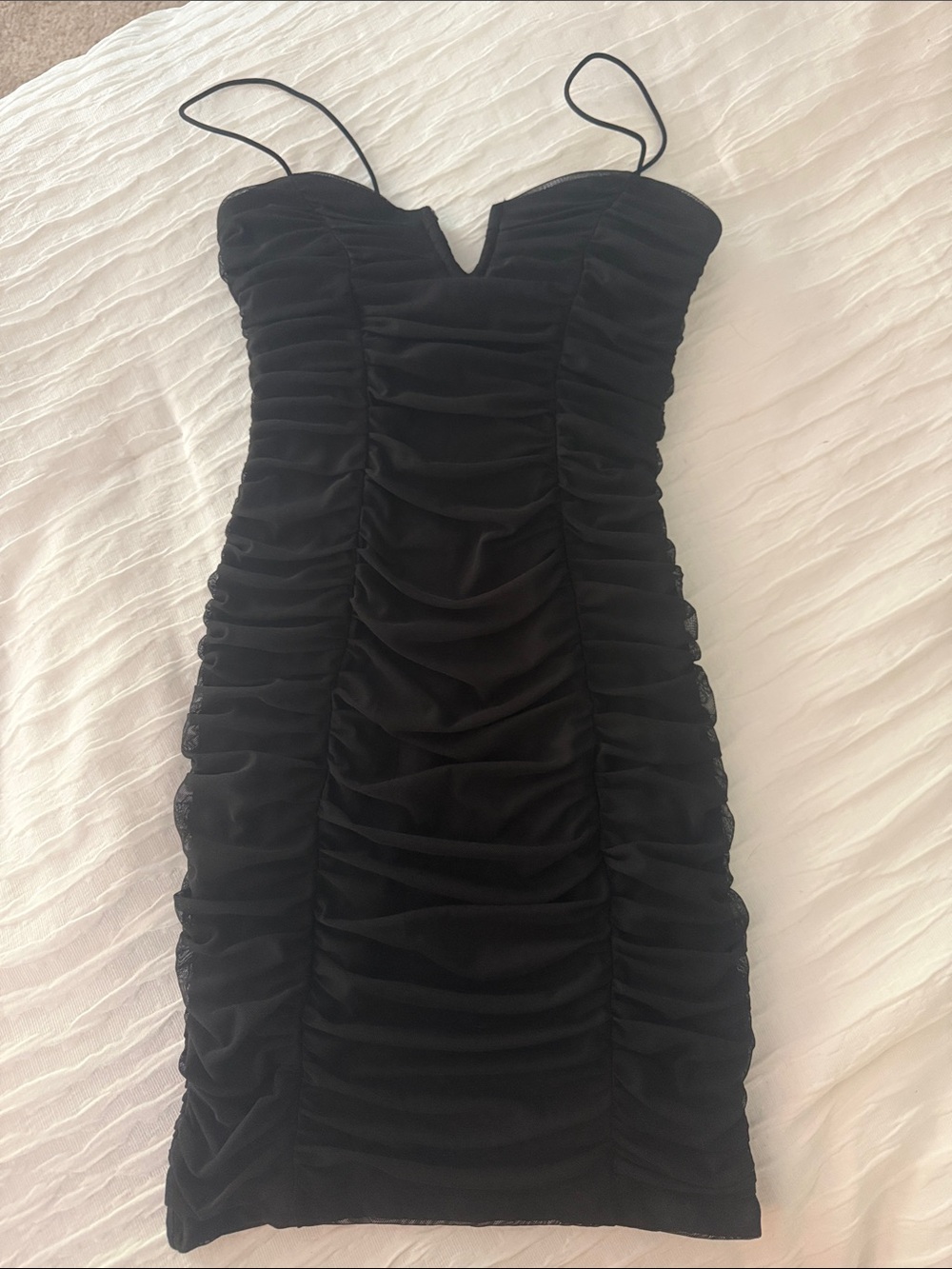 Princess Polly Black Ruched V-Notch Mini Dress